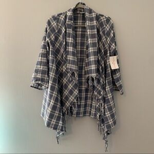 Women’s new Entro blue plaid open front drape cardigan size small S